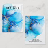 青色水色金ゴールドトレンディーイヤリング表示カード 名刺 (正面/裏面)