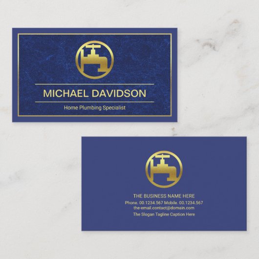 青色水道グランジ金ゴールド水栓フレーム、給排水衛生設備 名刺 (正面/裏面)