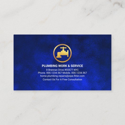 青色水道管路配管工サービス 名刺 (裏面)