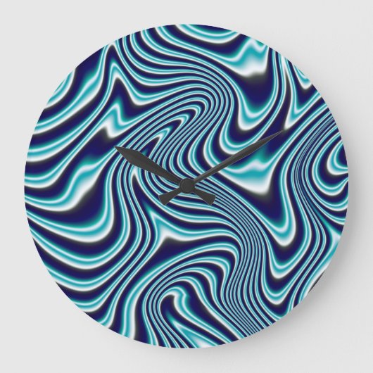 青色流体のマーブ絵画リング ラージ壁時計 (正面)