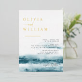 青色海結婚水彩箔招待状 箔招待状 (立ち正面)