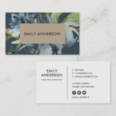 青色海軍クラフトグリーン金ゴールドフローラ水色 名刺 (正面/裏面)