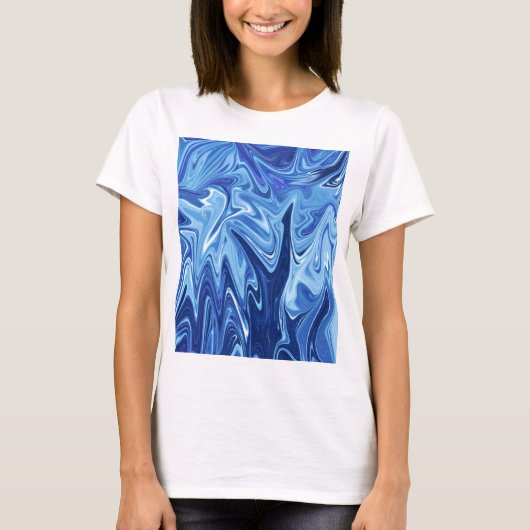 青色液体抽象芸術パターン Tシャツ (正面)