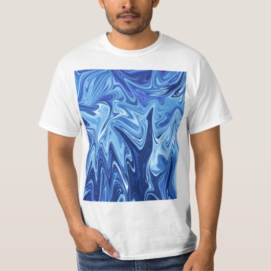 青色液体抽象芸術パターン Tシャツ (正面)