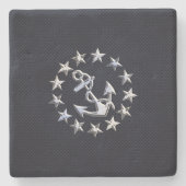 青色炭素繊維クロムヨット航海のフラグプリント ストーンコースター (正面)