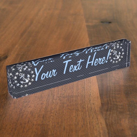 青色炭素繊維クロムヨット航海のフラグプリント デスクネームプレート (側面)