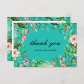青色熱帯植物性結婚サンキューカード サンキューカード (正面/裏面)