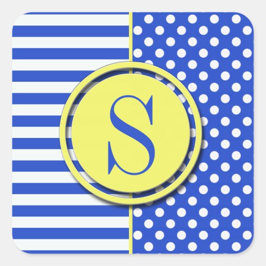 青色王室のの組み合わせ水玉模様とストライプ スクエアシール (正面)