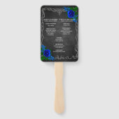 青色王室のバラチョークボード秋の結婚式プログラム ハンドファン (裏面)