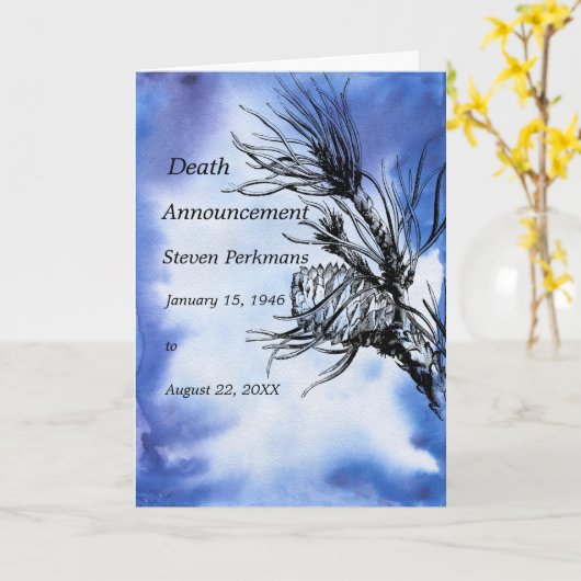 青色男性の死亡発表 カード (黄色い花)
