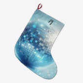 青色発光ディスコボールイニシャル ラージクリスマスストッキング (正面 (吊り時))