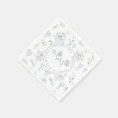 青色白色フローラモノグラム結婚の紙ナプキン スタンダードカクテルナプキン (角)