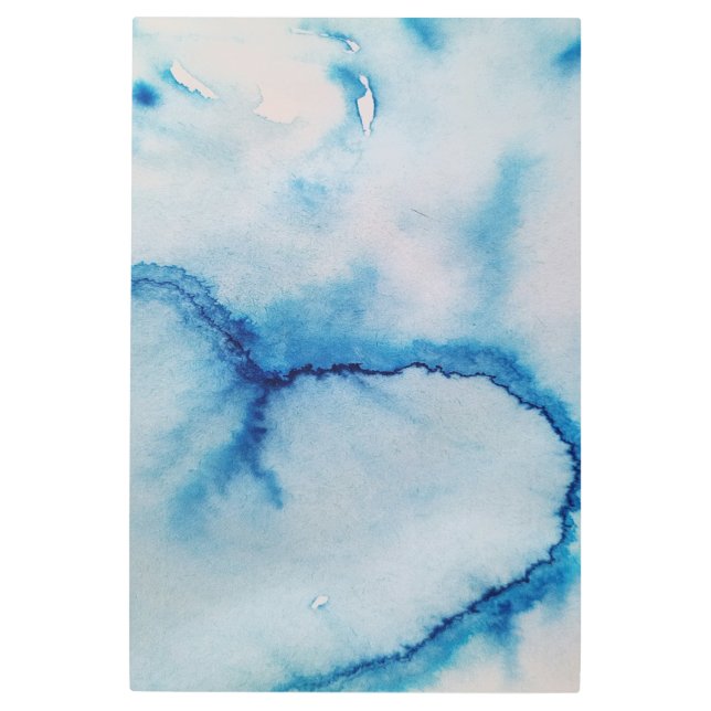 青色白色水カラー抽象芸術テクスチャメタル メタルプリント (正面)