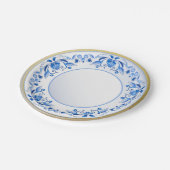 青色白色花柄セラミックルッキングヴィンテージ ペーパープレート (アングル)