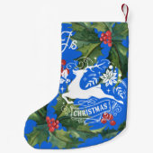 青色白色花柄地中海のスタイル スモールクリスマスストッキング (裏面)