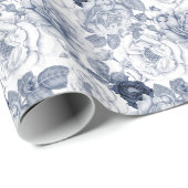 青色白花模様パーティーヴィンテージ ラッピングペーパー (ロールコーナー)