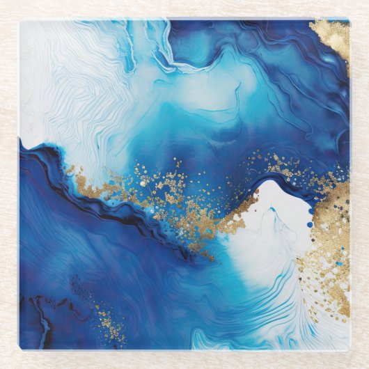 青色白金ゴールド注入 ガラスコースター (正面)