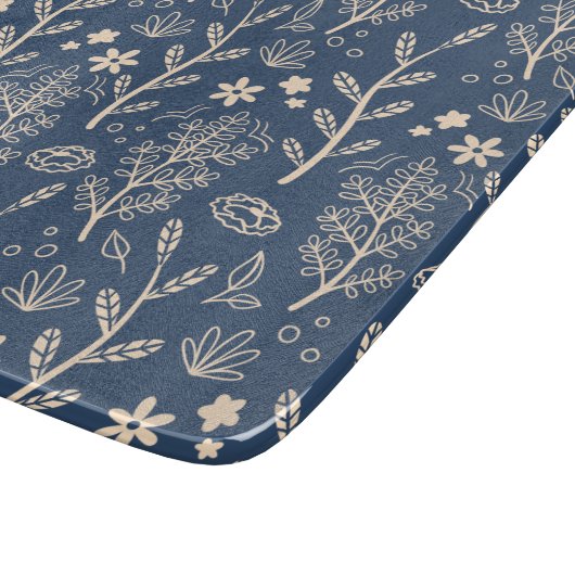 青色秋の葉植物模様 カッティングボード (角)