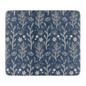 青色秋の葉植物模様 カッティングボード (正面)