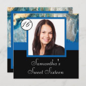 青色結晶写真テンプレートsweet sixteen 招待状 (正面/裏面)