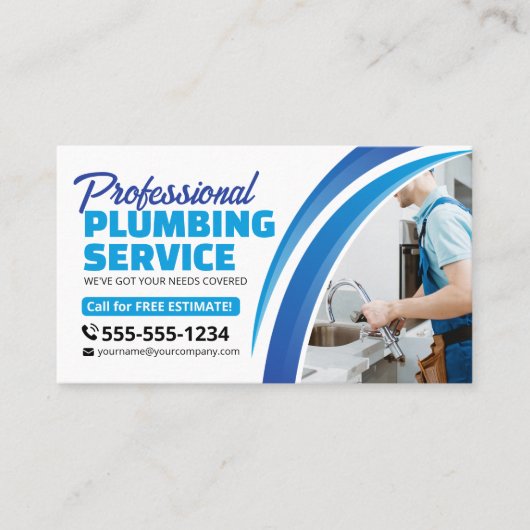 青色給排水衛生設備配管修理配管工事請負業者 名刺 (正面)