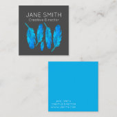 青色羽モダンカラフルクリエイティブ業 スクエア名刺 (正面/裏面)