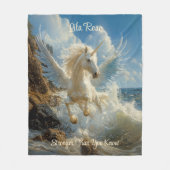 青色翼ユニコーンファンタジー航海のファンタジー馬 フリースブランケット (正面)