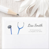 青色聴診器ミニマル医師差出人住所 ラベル (インサイチュ)