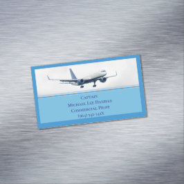 青色航空機機長パイロット飛行機 マグネット名刺