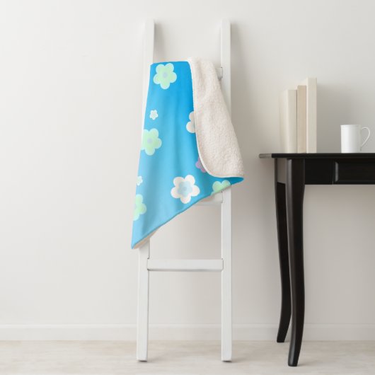 青色花フローラグラデーションカラフルパターン シェルパブランケット (インサイチュ)