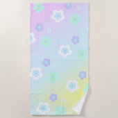 青色花フローラグラデーションカラフルパターン ビーチタオル (正面)