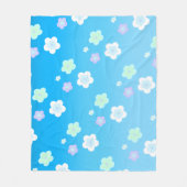 青色花フローラグラデーションカラフルパターン フリースブランケット (正面)