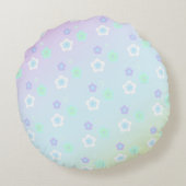 青色花フローラグラデーションカラフルパターン ラウンドクッション (裏面)