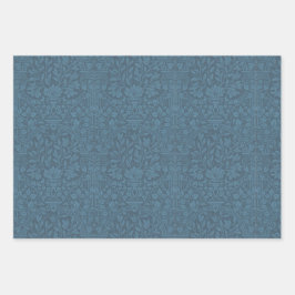 青色花ヴィンテージフローラモリス模様 ラッピングペーパーシート