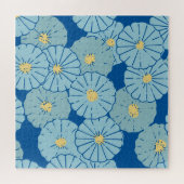 青色花日本の柄イラストレーション ジグソーパズル (横)