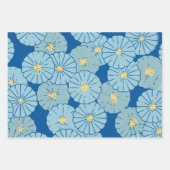 青色花日本の柄イラストレーション ラッピングペーパーシート (正面2)