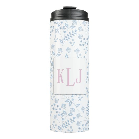 青色花柄サーマルタンブラー タンブラー (正面)