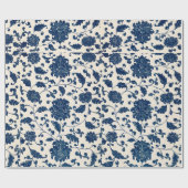 青色花柄ラッピング紙 ラッピングペーパー (フラット)