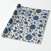 青色花柄ラッピング紙 ラッピングペーパー (アンロールド)