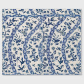 青色花柄ラッピング紙 ラッピングペーパー (フラット)