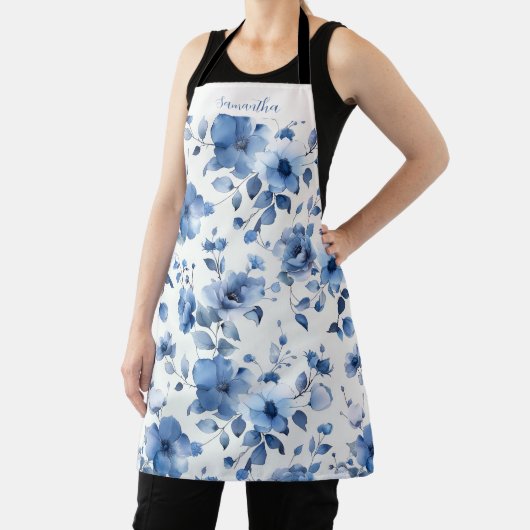 青色花柄 エプロン (インサイチュ)