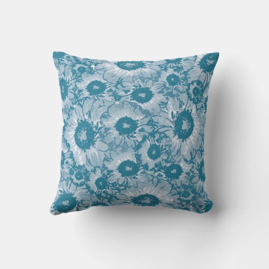 青色花柄 クッション (裏面)