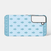 青色花柄 SAMSUNG GALAXYケース (裏面横)