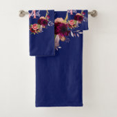 青色花模様幾何学的ブルゴーニュモノグラム バスタオルセット (インサイチュ)