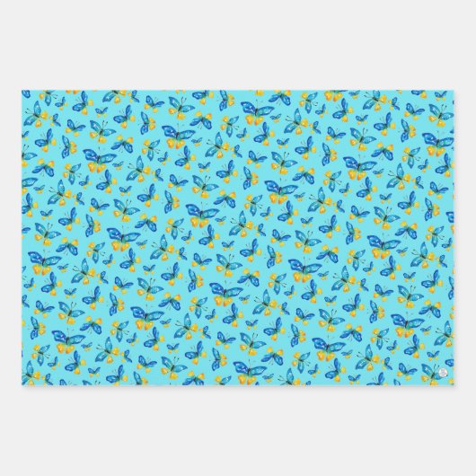 青色蝶の手描き水彩蝶 ラッピングペーパーシート (正面2)