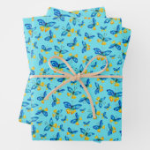 青色蝶の手描き水彩蝶 ラッピングペーパーシート (インサイチュ)