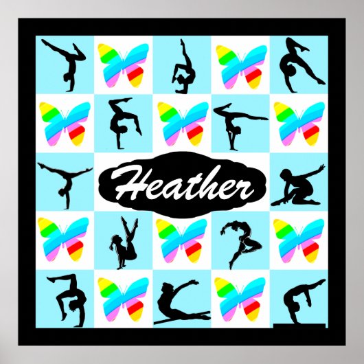 青色蝶パーソナライズされた体操ポスター ポスター (正面)