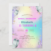 青色蝶ホログラフィカラフルック誕生日 招待状 (正面)