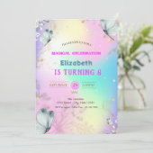 青色蝶ホログラフィカラフルック誕生日 招待状 (スタンド正面)