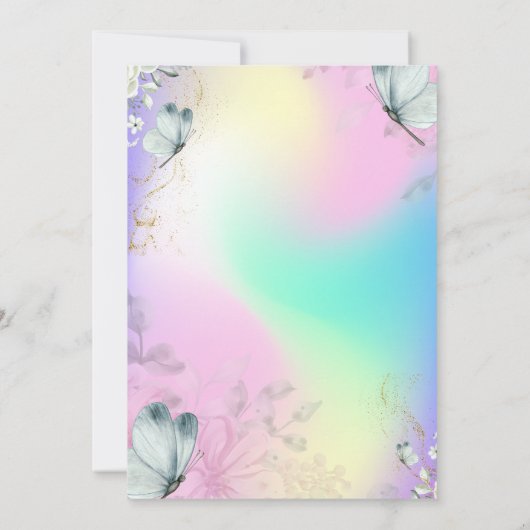 青色蝶ホログラフィカラフルック誕生日 招待状 (裏面)